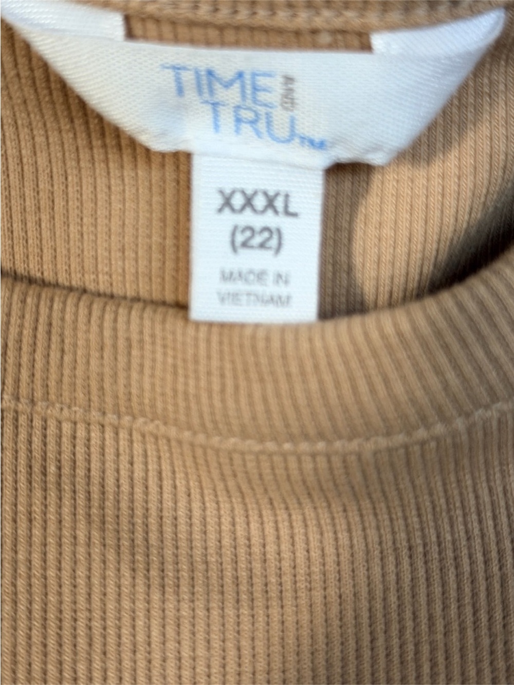 Time and Tru Camel Ribbed Crewneck Sweater